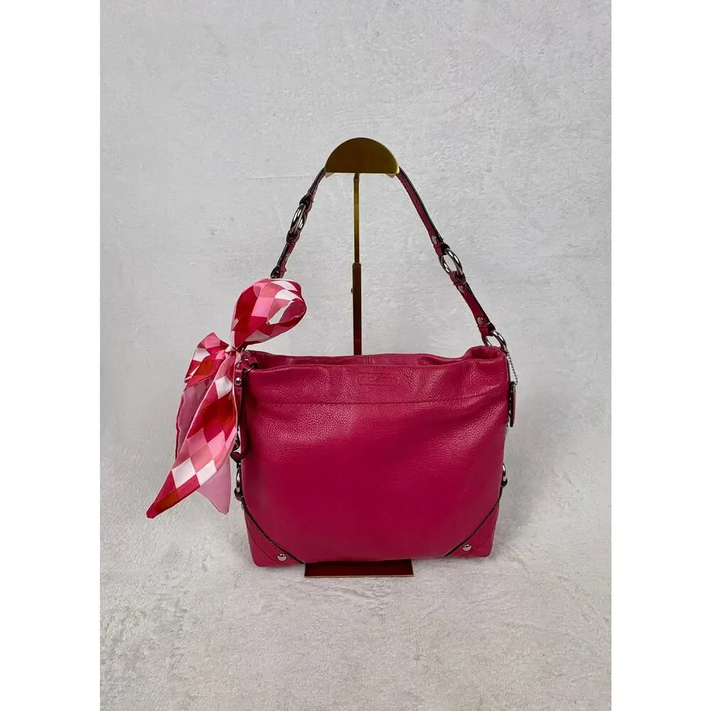 Coach Medium Y2K Carly in Fuchsia/Barbie Pink Pebbled Leather with Scarf